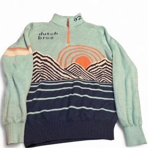 Dutch Bros Mint, Navy & Orange Quarter-Zip Sweater